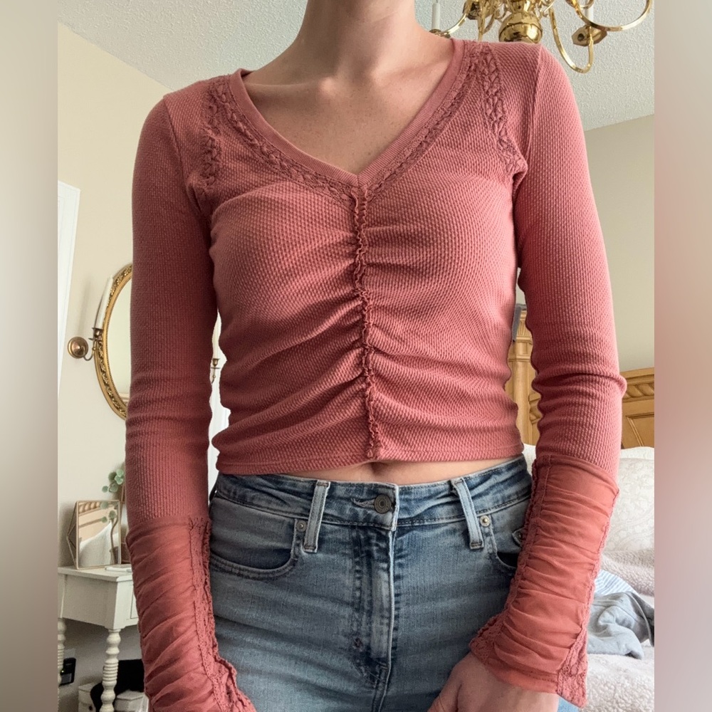 Free People Wear Me Out Top Ruched Long Sleeve Top